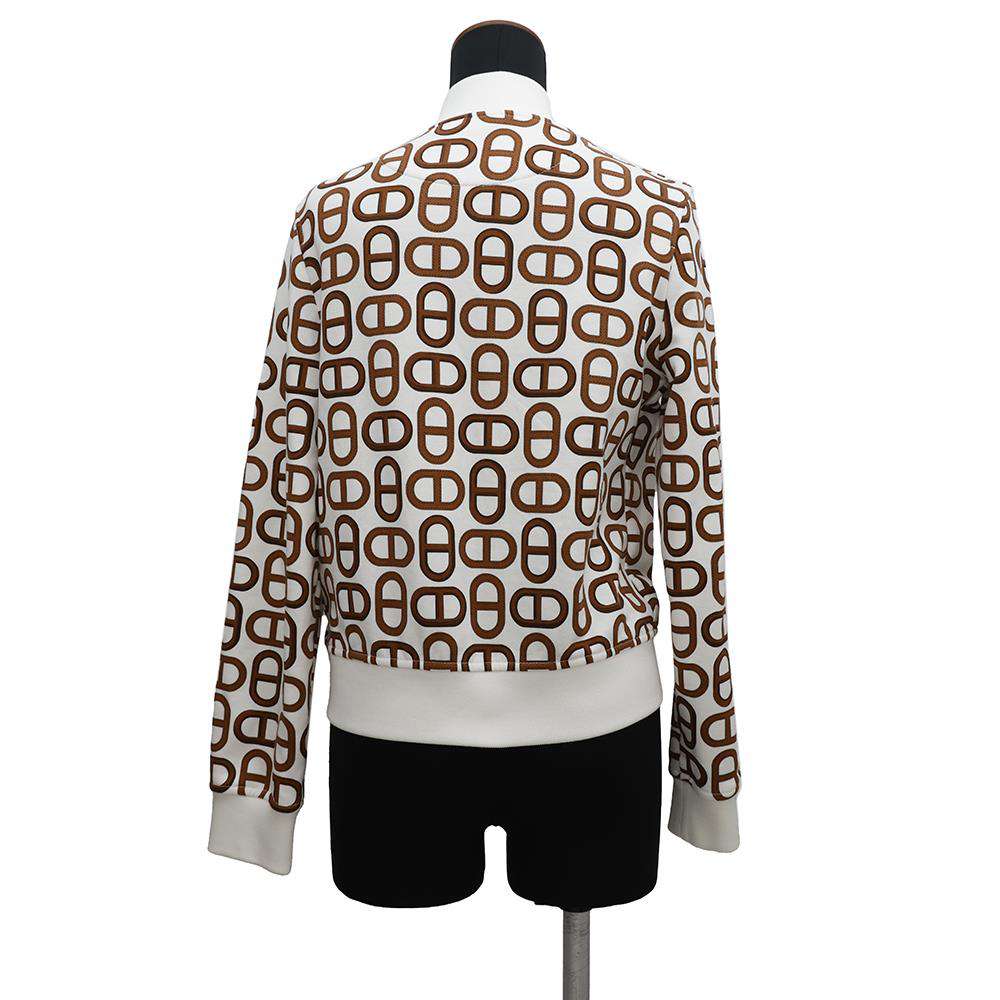 HERMES Chaine d'Ancre Blouson Size 34 White/Marron Halzan Cotton100%