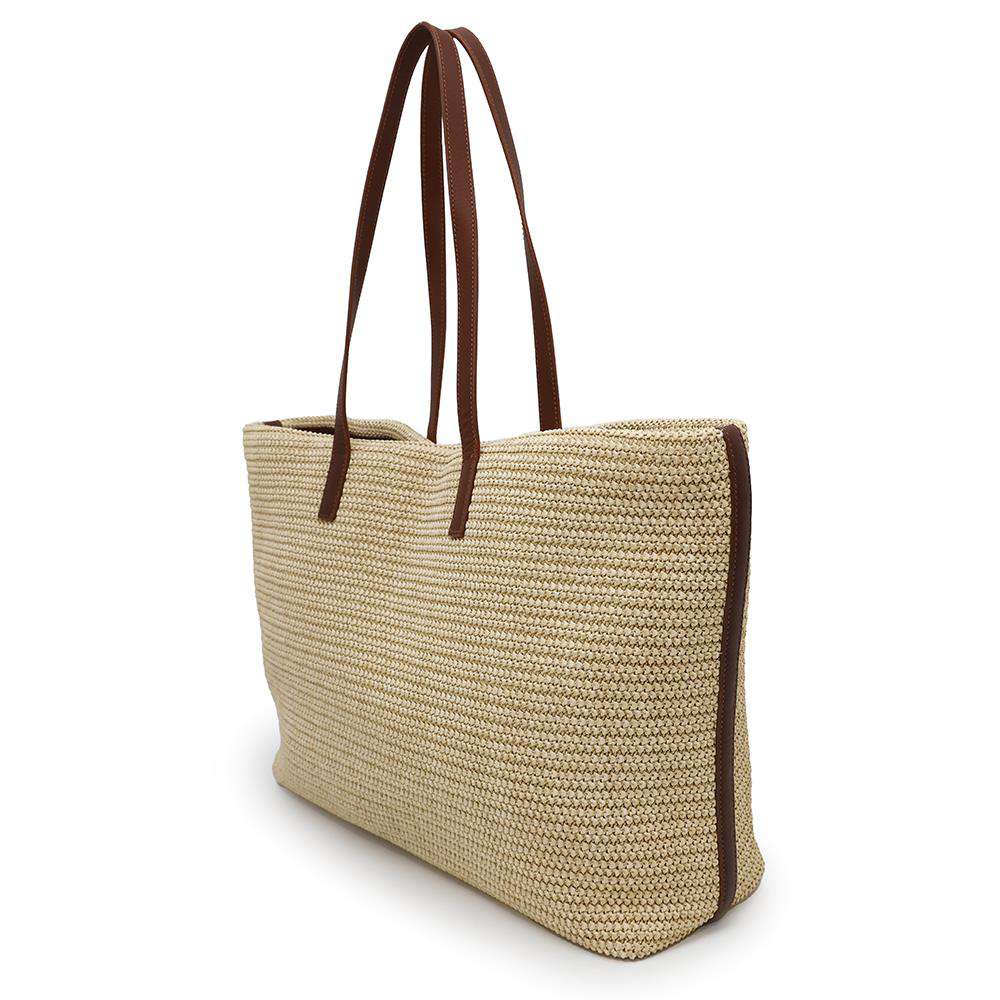 SAINT LAURENT PARIS Shopping tote Beige/Brown490793 Raffia Leather
