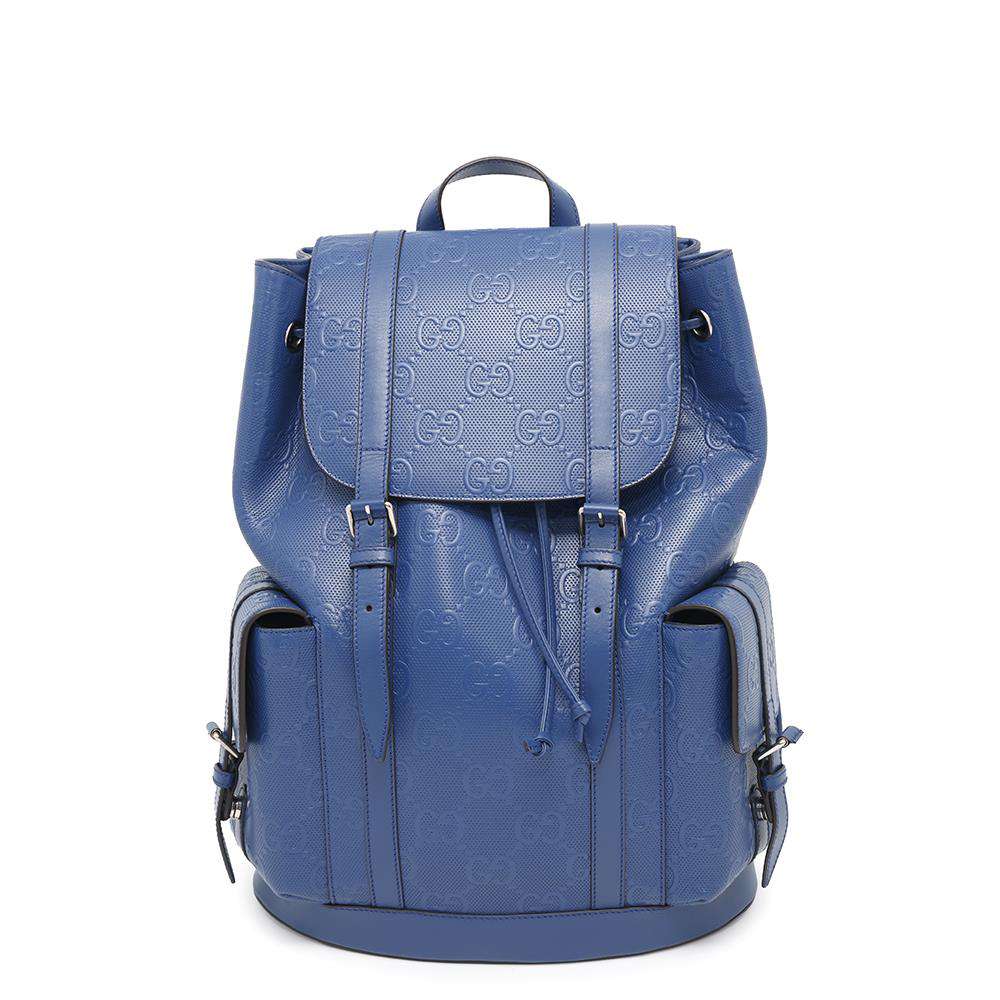 GUCCI GG Embossed Backpack Blue625770 Leather