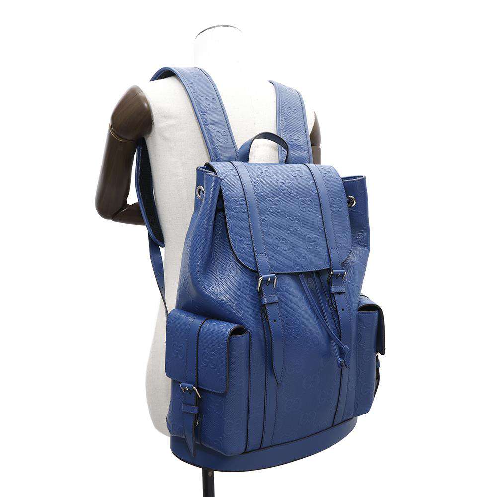 GUCCI GG Embossed Backpack Blue625770 Leather