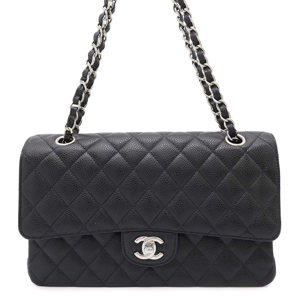 CHANEL Matelasse W flap ChainShoulder BlackA01112 Caviar Leather Size 25