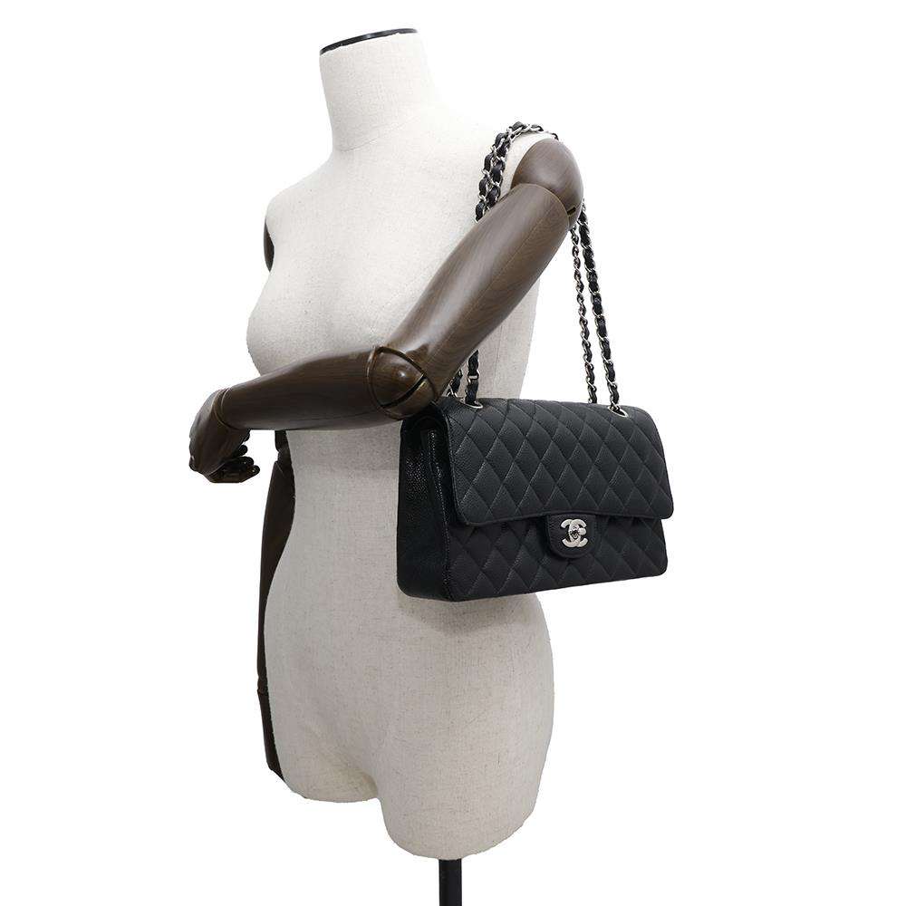 CHANEL Matelasse W flap ChainShoulder BlackA01112 Caviar Leather Size 25