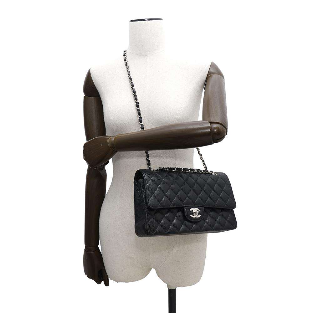CHANEL Matelasse W flap ChainShoulder BlackA01112 Caviar Leather Size 25