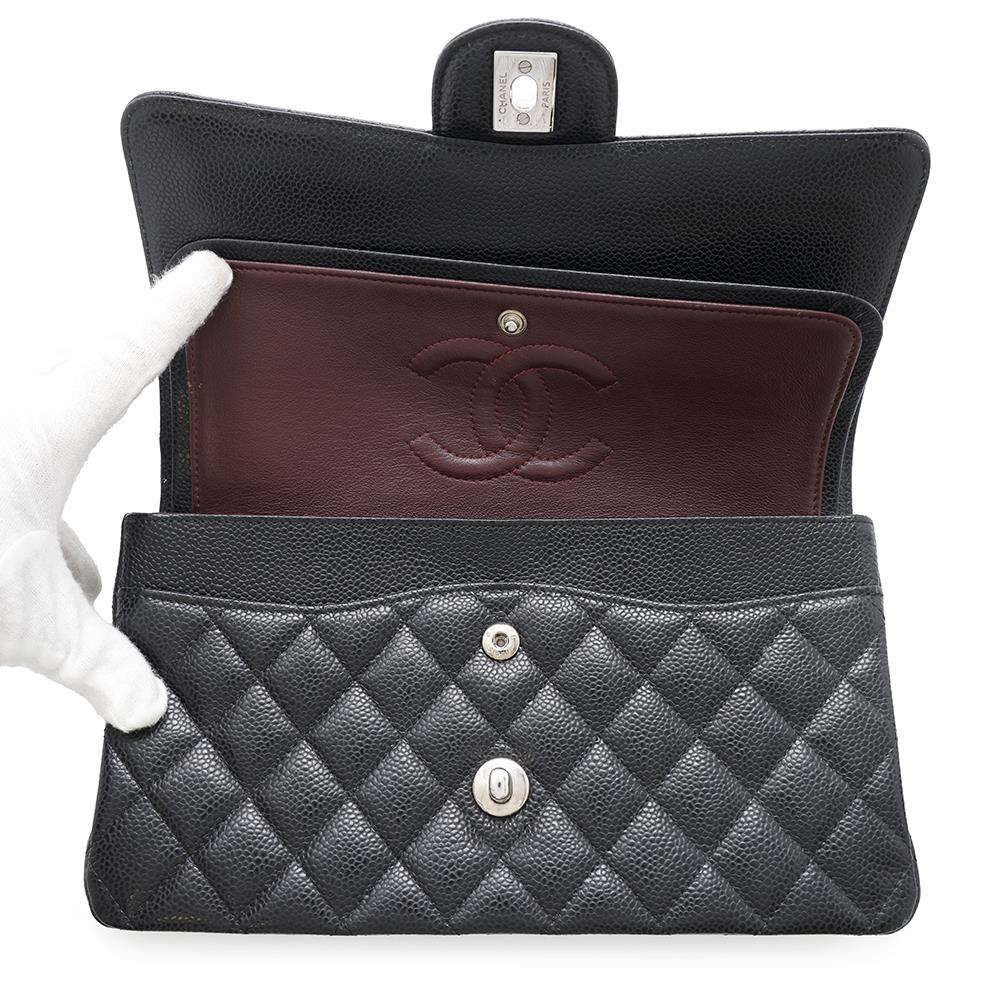 CHANEL Matelasse W flap ChainShoulder BlackA01112 Caviar Leather Size 25