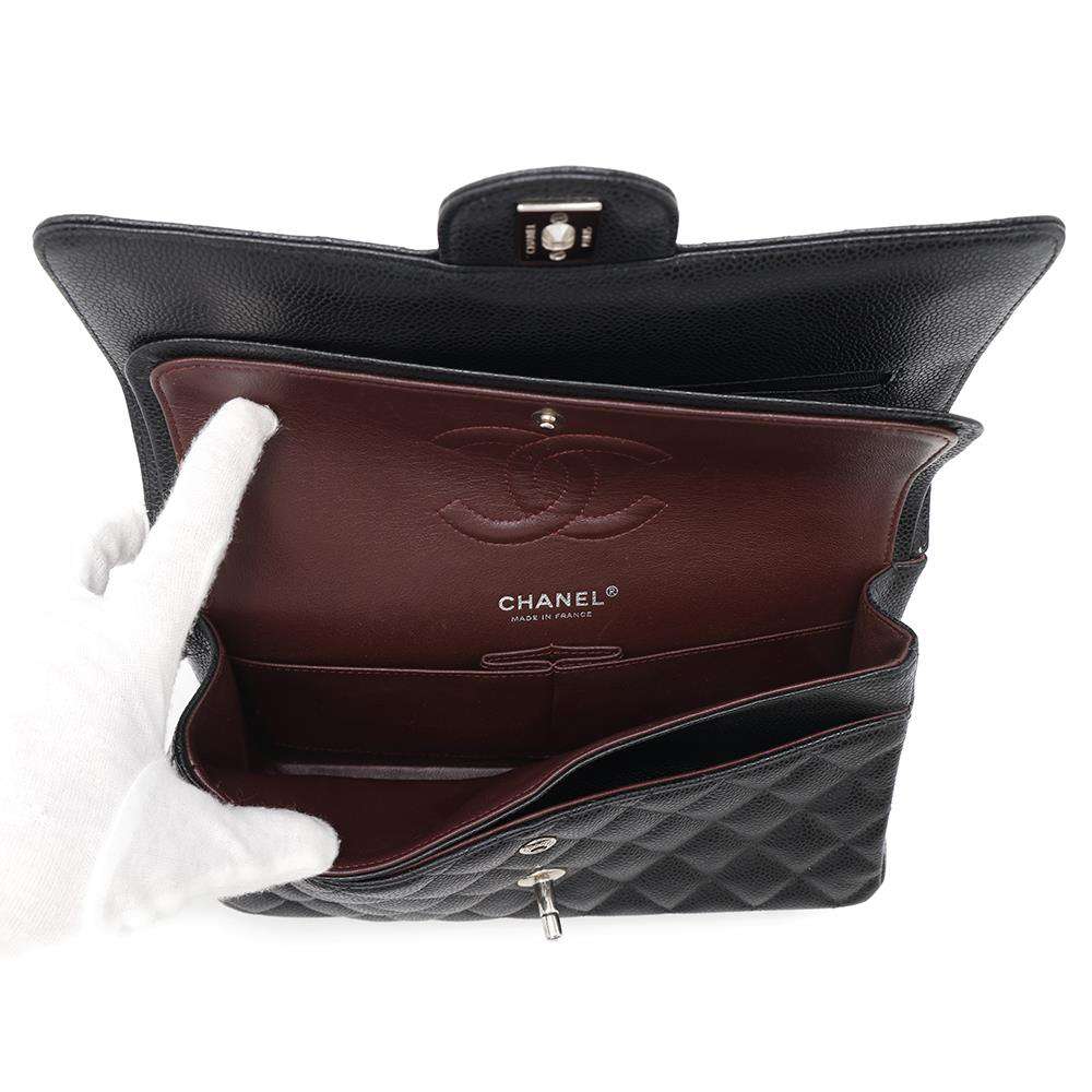 CHANEL Matelasse W flap ChainShoulder BlackA01112 Caviar Leather Size 25
