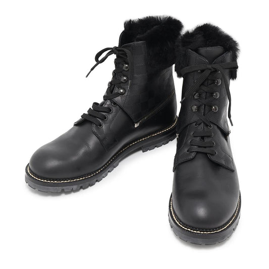 LOUIS VUITTON Tibetan line 2way lace-up boots Black Damier Infini Leather Fur Size 6 1/2