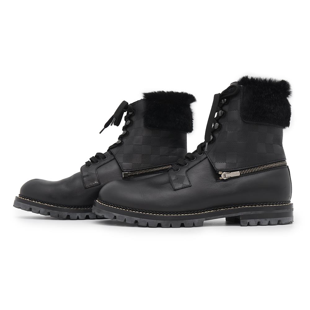 LOUIS VUITTON Tibetan line 2way lace-up boots Black Damier Infini Leather Fur Size 6 1/2