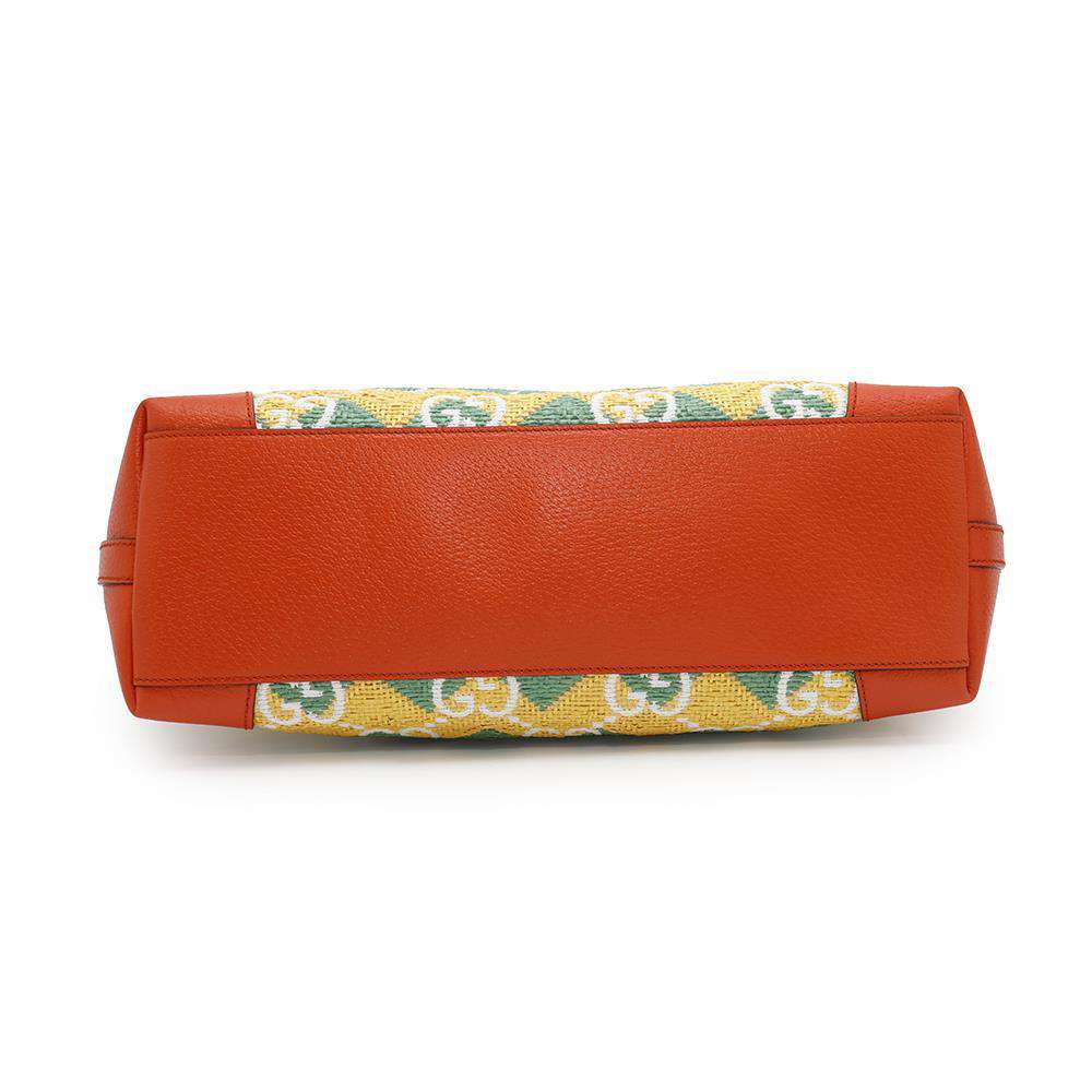 GUCCI GG Pattern Tote OKINAWA Yellow/Green/Orange631685 Raffia Leather
