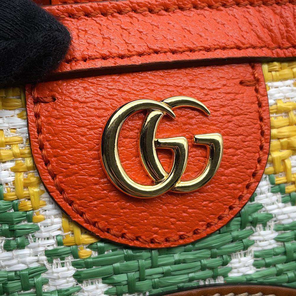 GUCCI GG Pattern Tote OKINAWA Yellow/Green/Orange631685 Raffia Leather