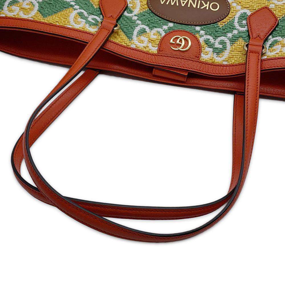 GUCCI GG Pattern Tote OKINAWA Yellow/Green/Orange631685 Raffia Leather
