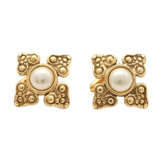 CHANEL Faux Pearl Cufflinks Gold Metal
