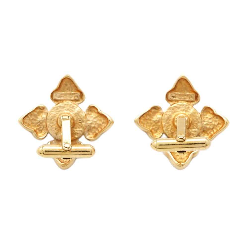 CHANEL Faux Pearl Cufflinks Gold Metal