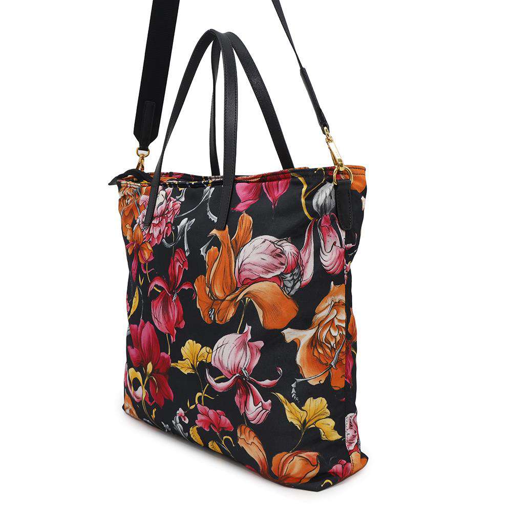 PRADA Flower print tote Black/MulticolorB2600F Nylon Leather