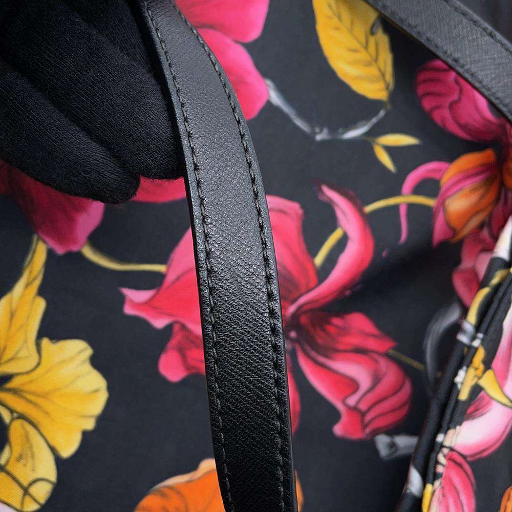PRADA Flower print tote Black/MulticolorB2600F Nylon Leather