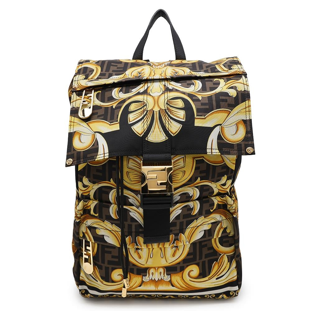 FENDI Fendace Backpack Black/Yellow7VZ066 Nylon