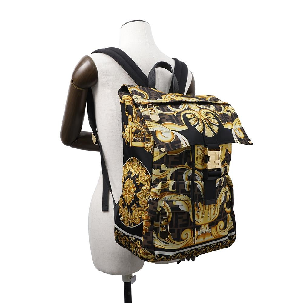FENDI Fendace Backpack Black/Yellow7VZ066 Nylon