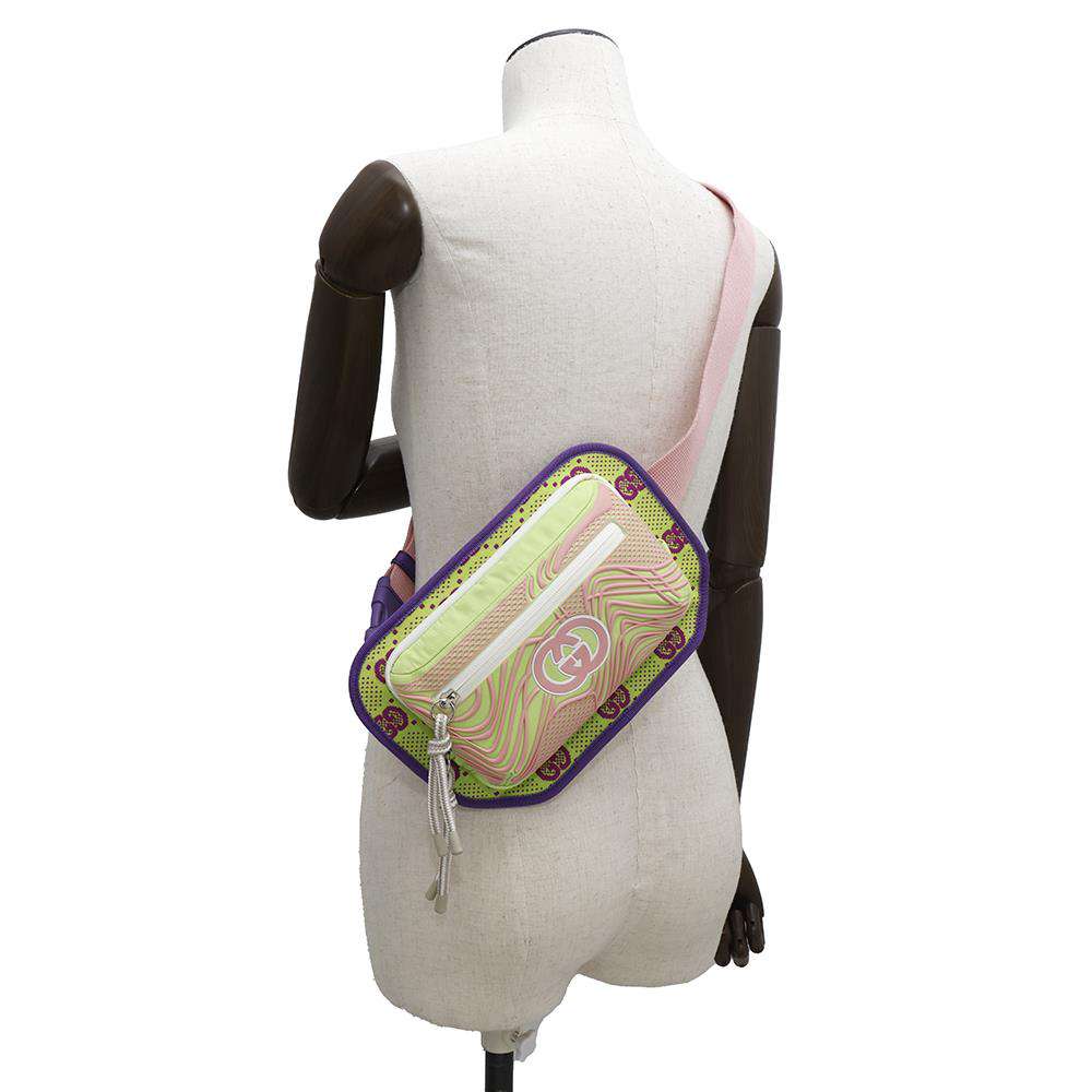 GUCCI GGNylon Belt Bag Green/Pink/Purple752102 Nylon Rubber
