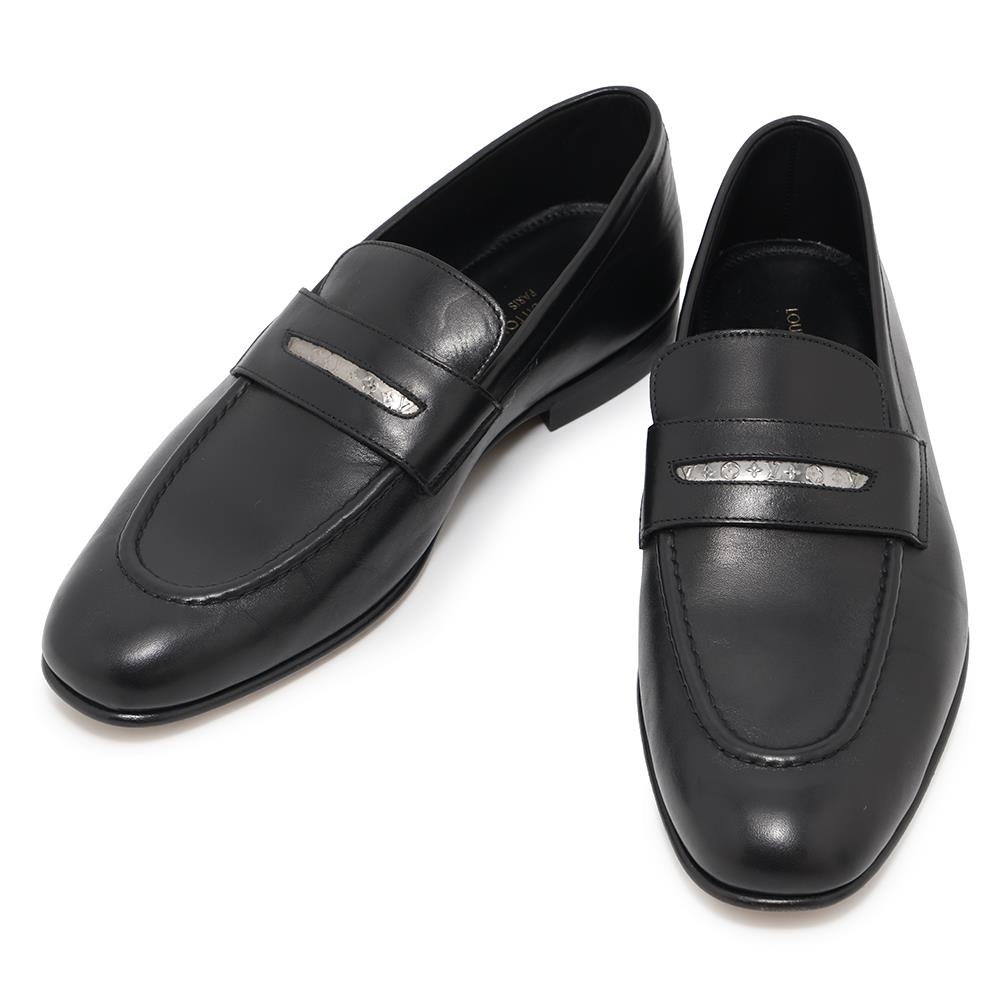 LOUIS VUITTON Globe Line Loafers Black1AA723 Calf Leather Size 6.5