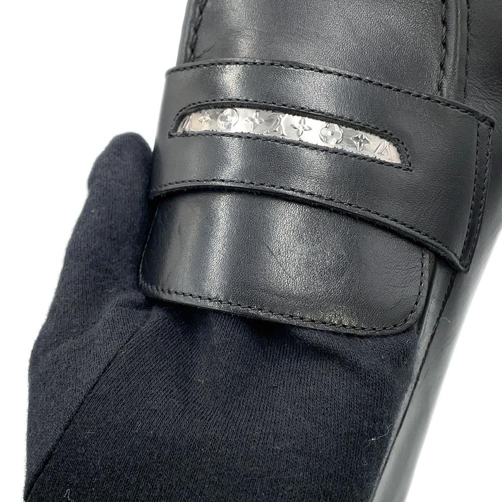 LOUIS VUITTON Globe Line Loafers Black1AA723 Calf Leather Size 6.5