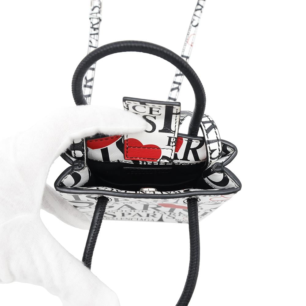 BALENCIAGA Bon Jules Paris Shopping Phone Holder White/Black/Red593826 Leather