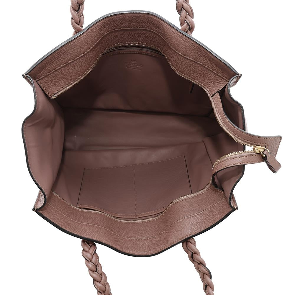 Valentino Garavani Braided handle tote PinkBrown Leather