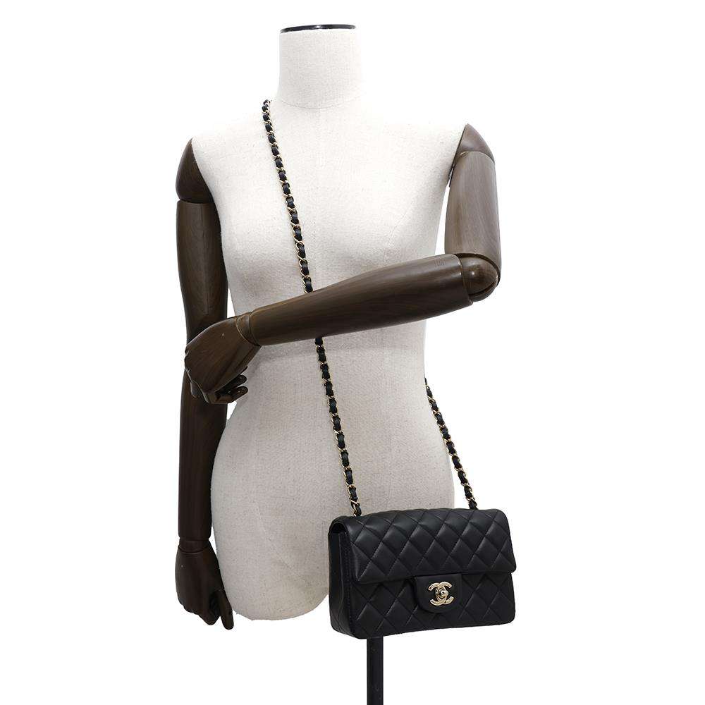 CHANEL Matelasse Mini Classic Handbag BlackA69900 Lambskin Size 20