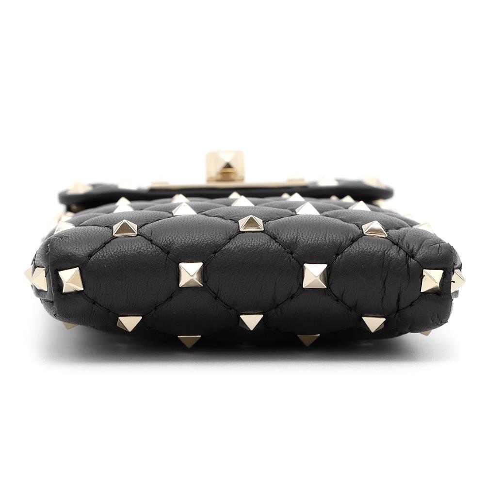 Valentino Garavani Rock Studded ChainShoulder Phone Case Black Leather