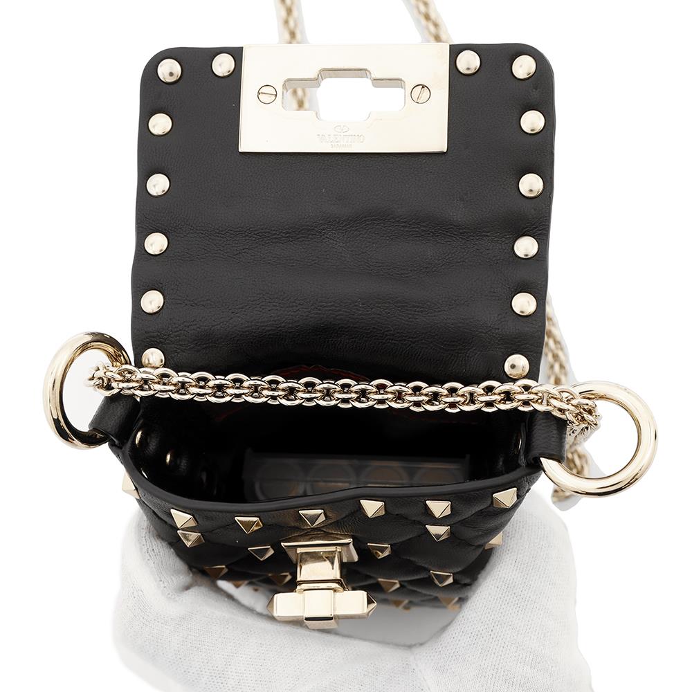 Valentino Garavani Rock Studded ChainShoulder Phone Case Black Leather