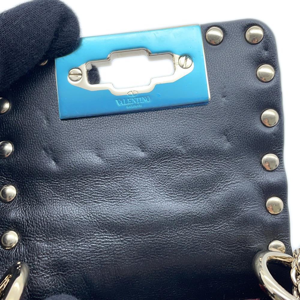 Valentino Garavani Rock Studded ChainShoulder Phone Case Black Leather