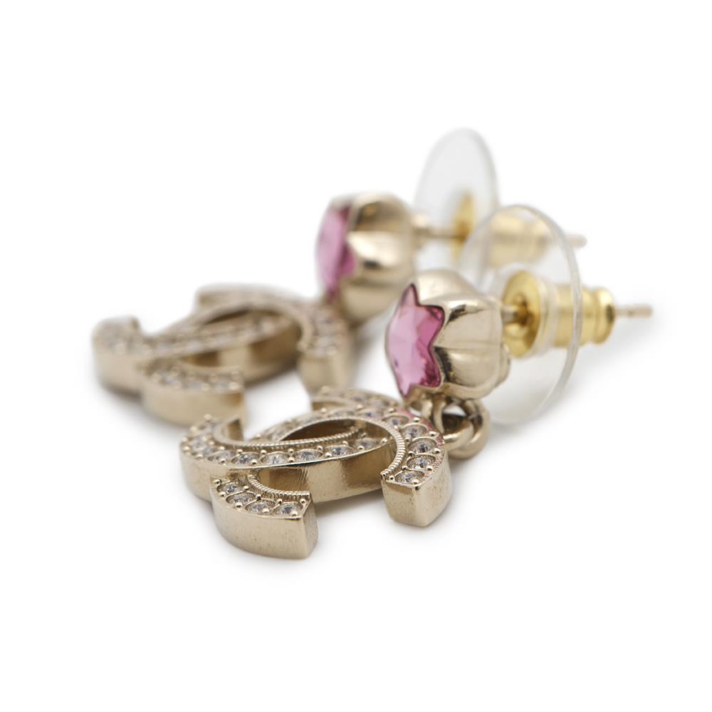 CHANEL CC Logo Earrings Star Champagne Gold/PinkA211 Gold Plated Strass