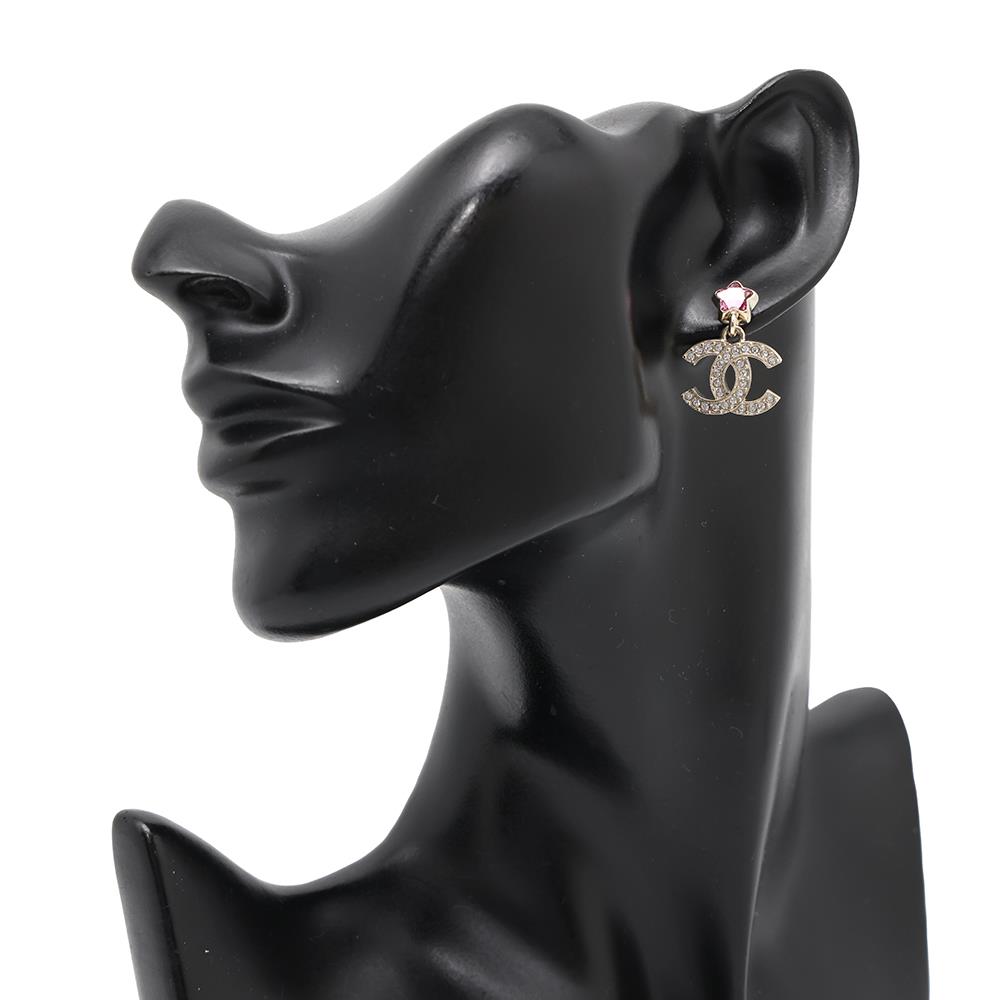 CHANEL CC Logo Earrings Star Champagne Gold/PinkA211 Gold Plated Strass