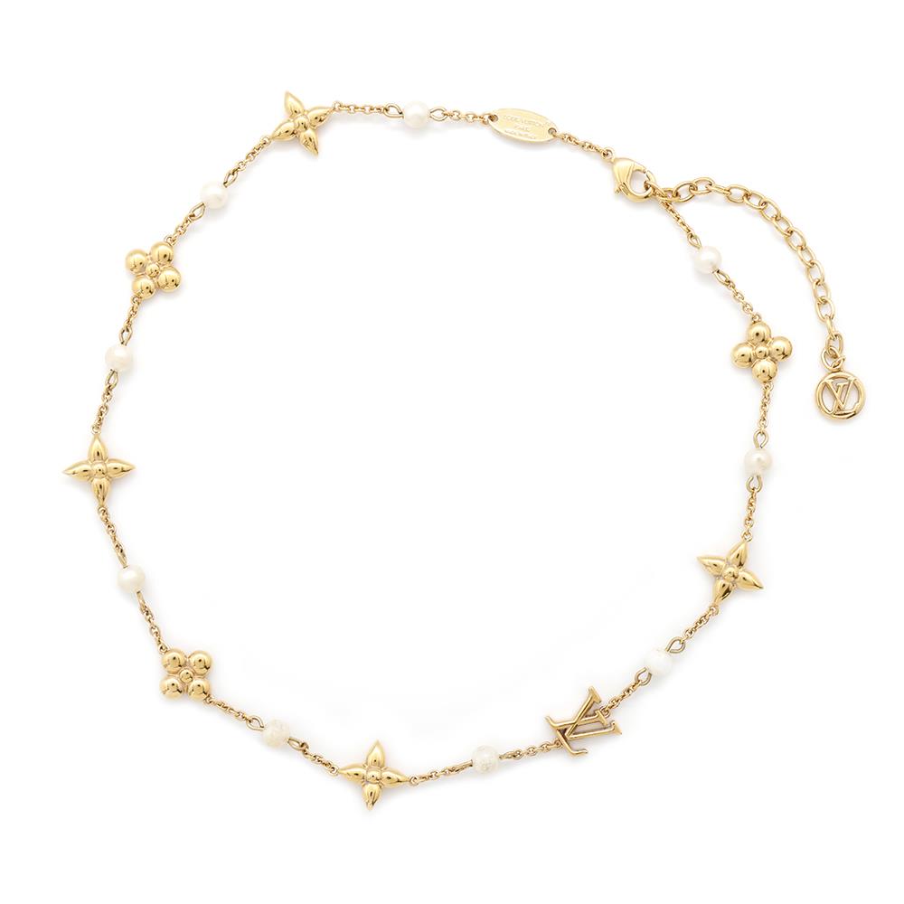 LOUIS VUITTON Necklace Louisa GoldM01610 Metal Faux Pearl