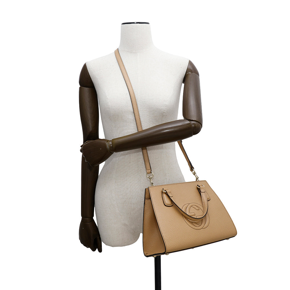 GUCCI Soho Interlocking 2WAY Tote Bag Beige607722 Leather