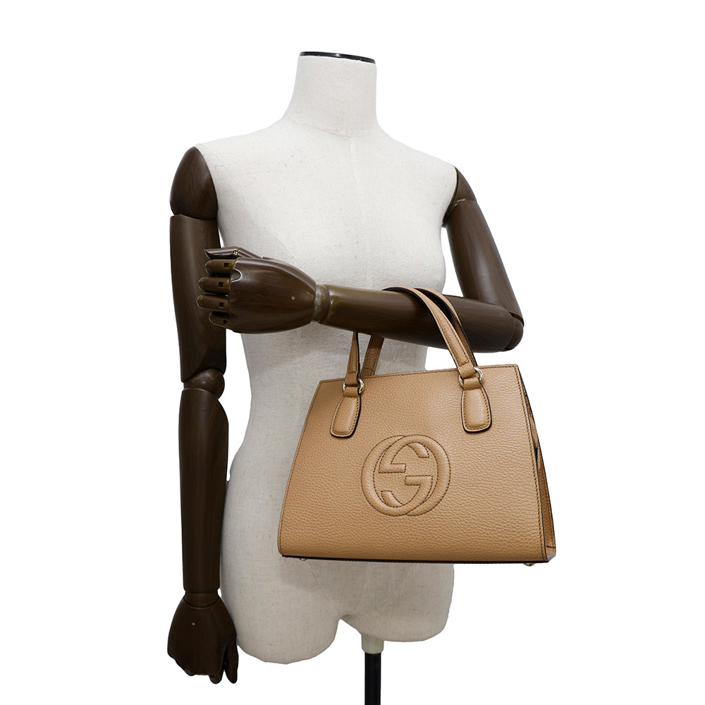 GUCCI Soho Interlocking 2WAY Tote Bag Beige607722 Leather