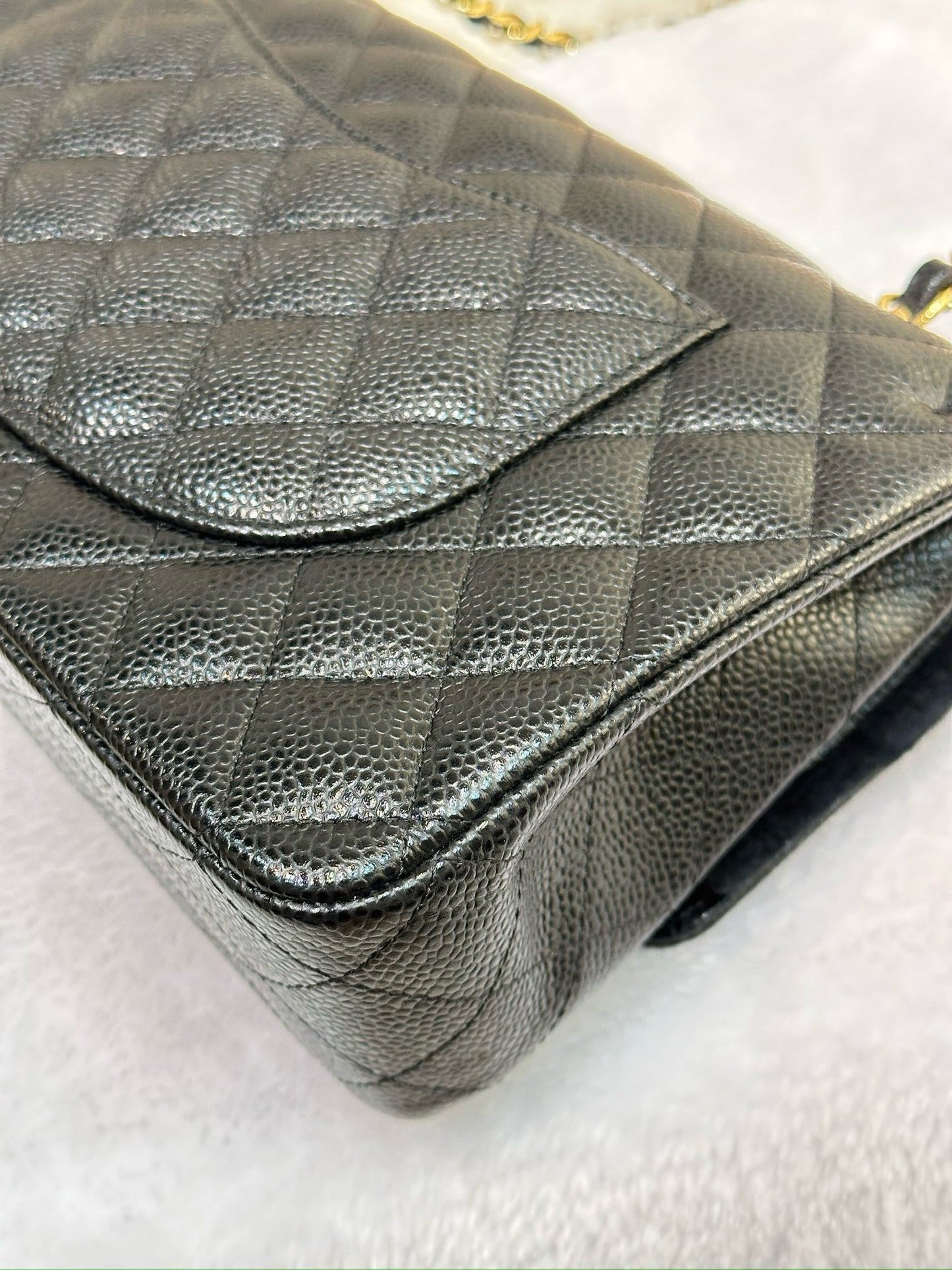Chanel Medium Classic Quilted Caviar Double Flap Black GHW 2790 holo card