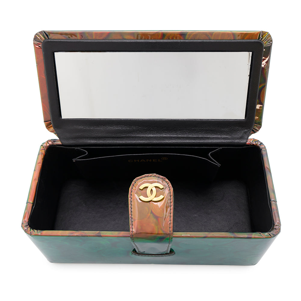 CHANEL Coin Motif 3D Hologram Chain Handbag Multicolor Patent Leather