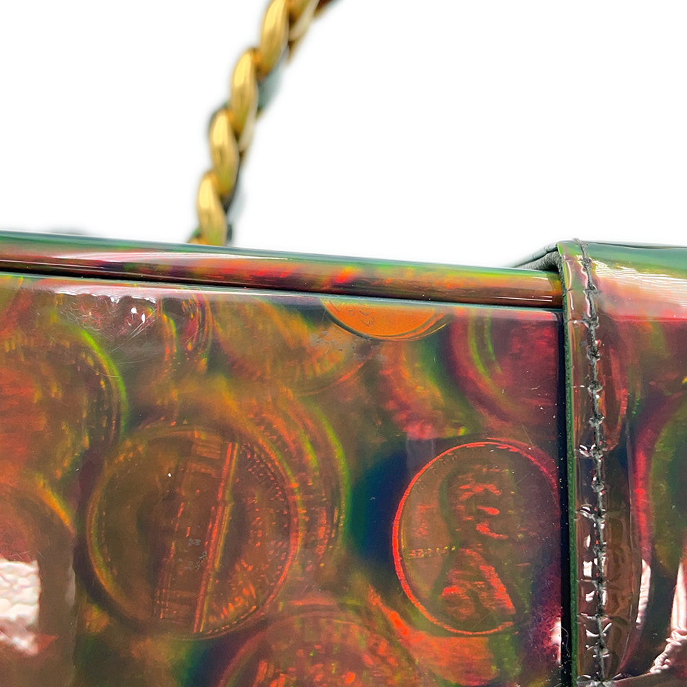 CHANEL Coin Motif 3D Hologram Chain Handbag Multicolor Patent Leather