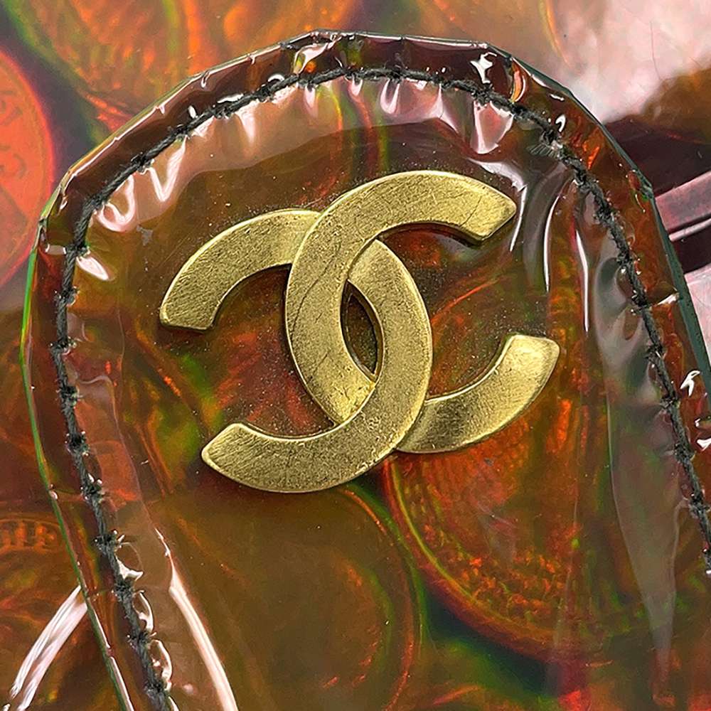 CHANEL Coin Motif 3D Hologram Chain Handbag Multicolor Patent Leather