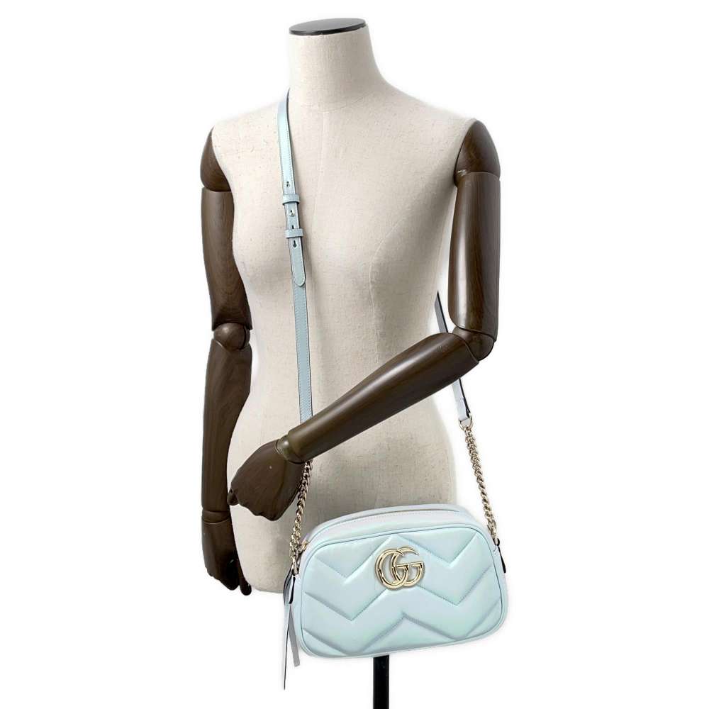 GUCCI GG Marmont Small Shoulder Bag Blue Aurora447632 Leather