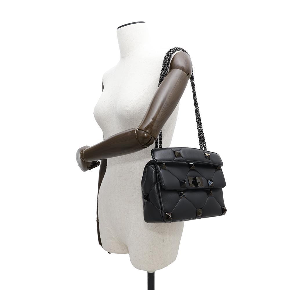 Valentino Garavani Roman Studded 2WAY Shoulder BlackWW2B0I82LWB Leather Size Medium