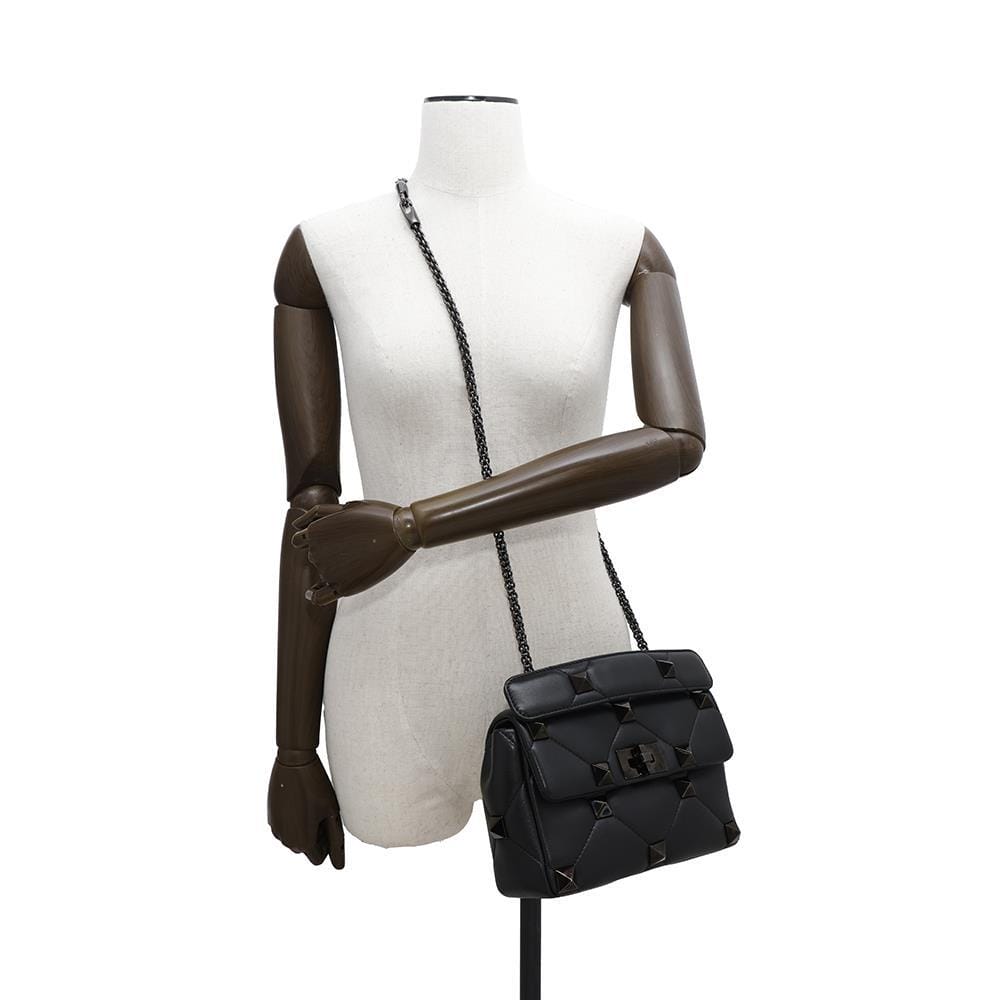 Valentino Garavani Roman Studded 2WAY Shoulder BlackWW2B0I82LWB Leather Size Medium