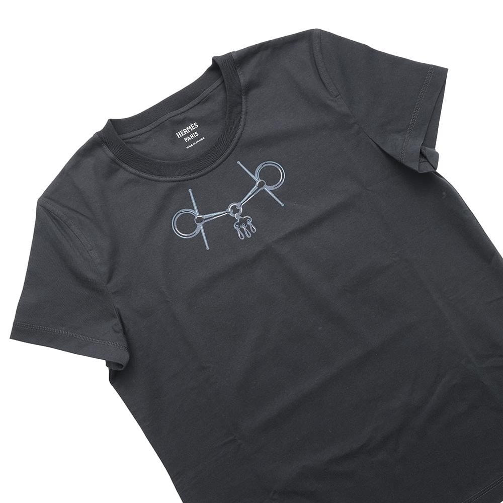 HERMES Cartouche Mall T-Shirt Size 36 Black Cotton100%