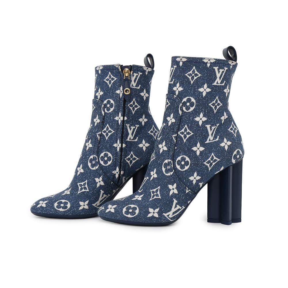 LOUIS VUITTON Silhouette Line EncreBoots Blue Monogram Denim Size 36H