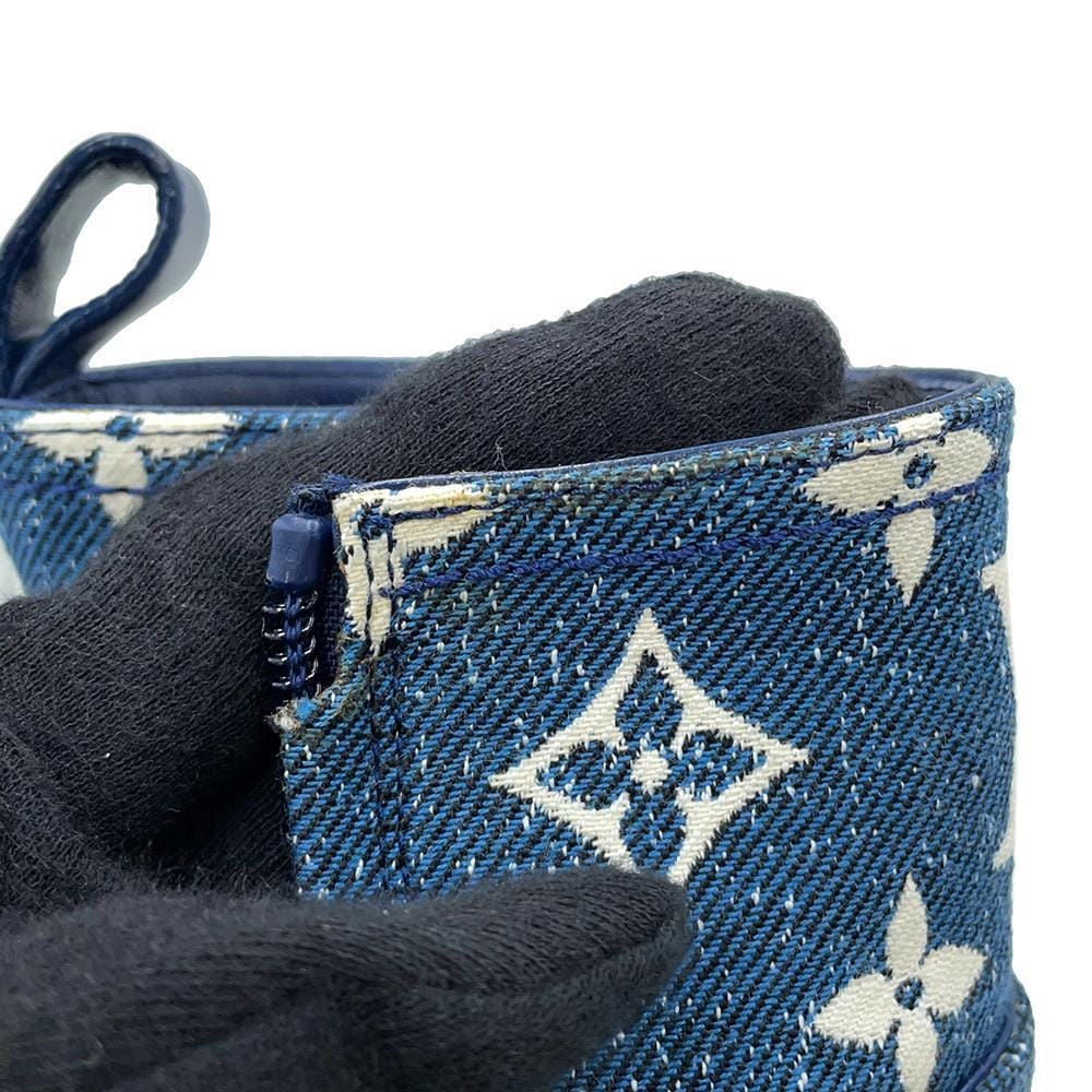 LOUIS VUITTON Silhouette Line EncreBoots Blue Monogram Denim Size 36H