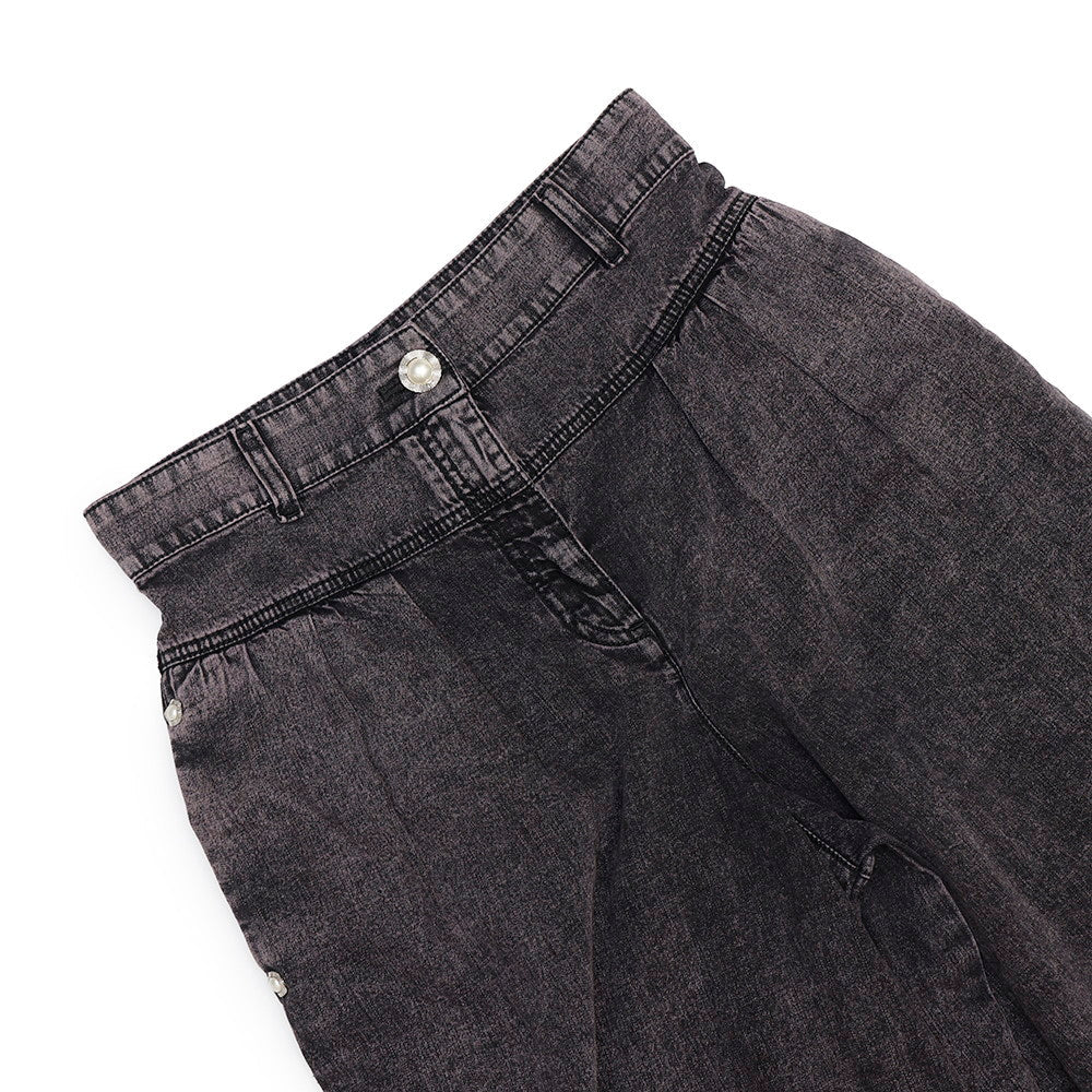 CHANEL Wide denim pants Size 40 Pink/GrayP73404 Cotton100% Faux Pearl