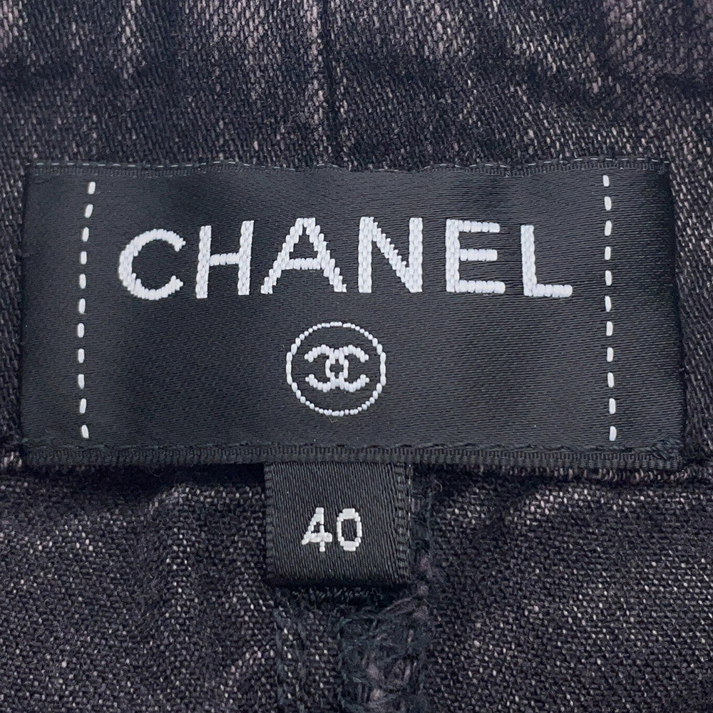 CHANEL Wide denim pants Size 40 Pink/GrayP73404 Cotton100% Faux Pearl