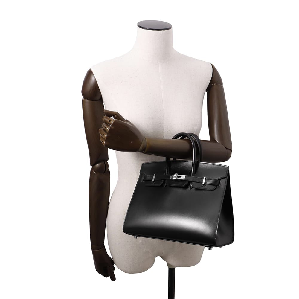 HERMES Birkin Sellier Black Box Calf Leather Size 25