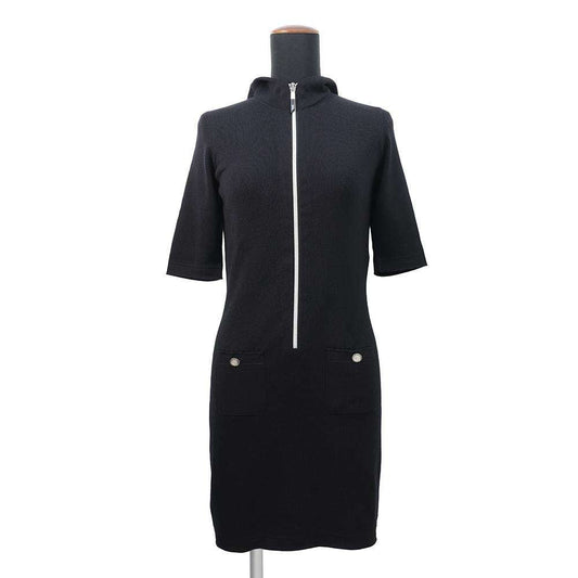 CHANEL CC LogoButton Dress Size 36 BlackP78647 Cotton70% Cashmere30%