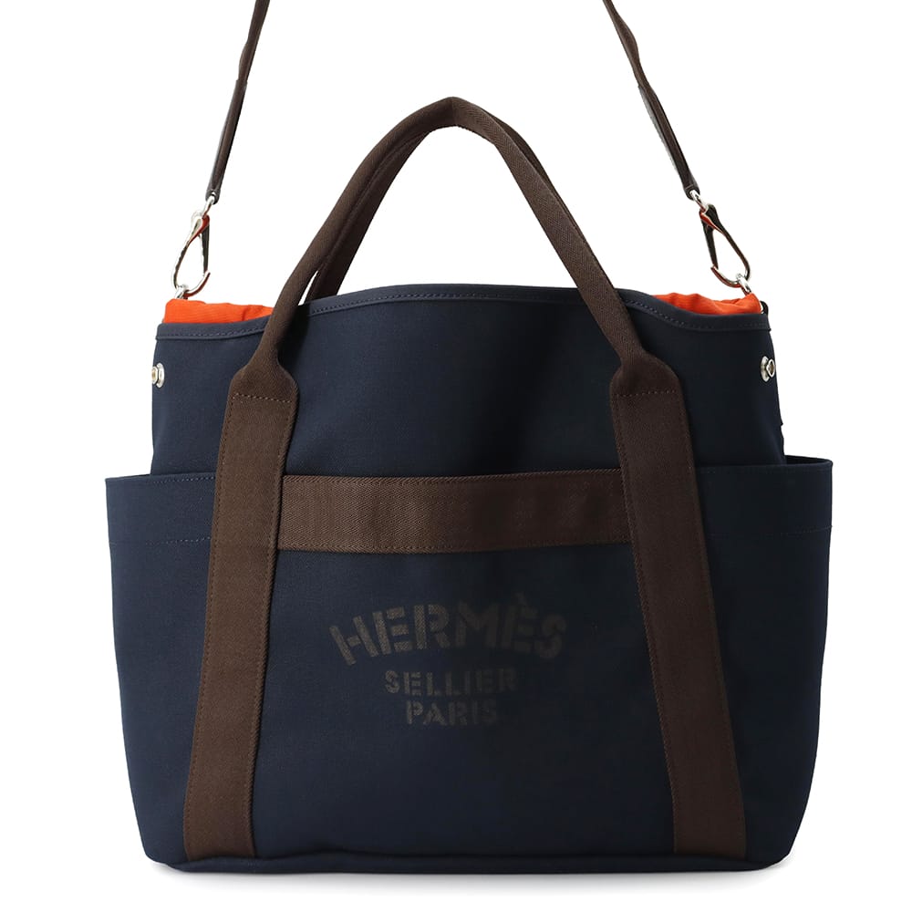 HERMES Bloom Sac de Pansage Navy/Feu Canvas