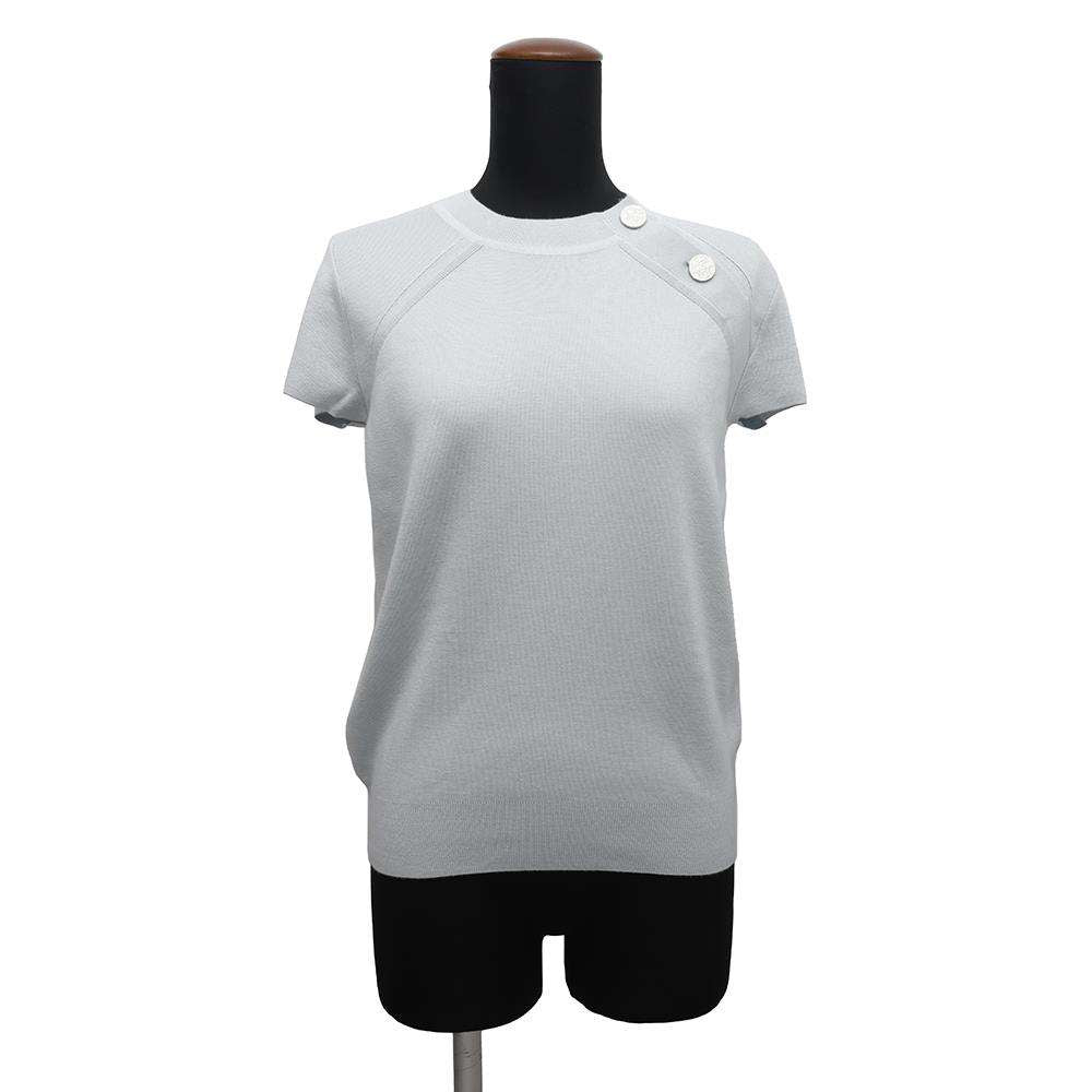 HERMES Short sleeve Knit Top Size 36 Light Blue Silk50% Cashmere50%